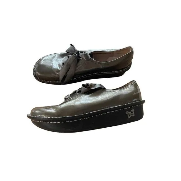 Alegria Womens Green Lace Up Patent Leather Round Toe Oxford Shoes Size 39