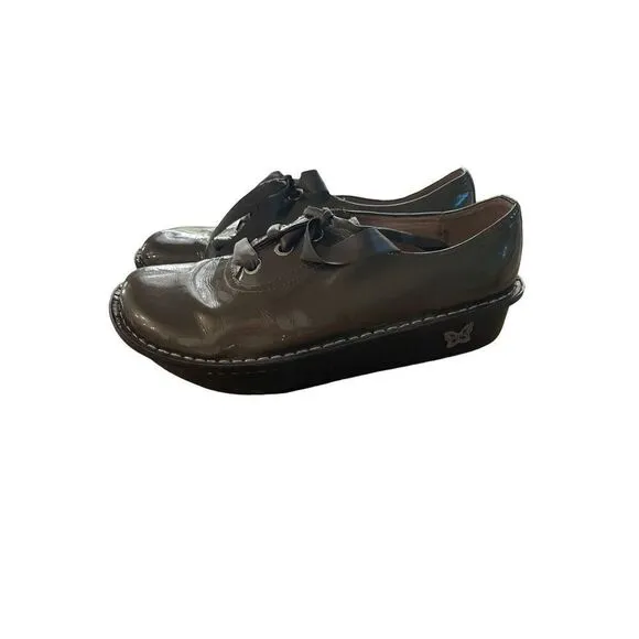 Alegria Womens Green Lace Up Patent Leather Round Toe Oxford Shoes Size 39