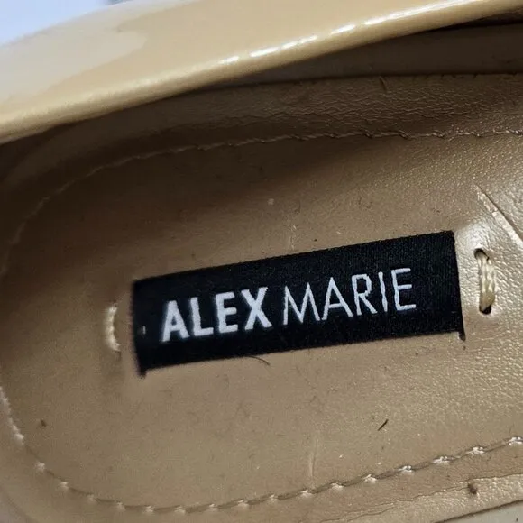 Alex Marie Women's Patent leather open toe dress pumps w/ Tan with Jewels sz 8.5