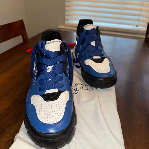 Alexander McQueen Blue and White Sneakers with Chunky Sole