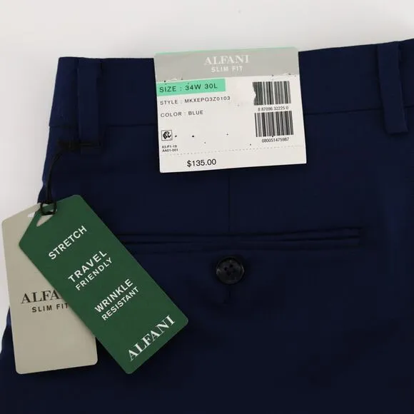 Alfani Men's Solid Blue Stretch Classic Slim-Fit Suit Dress Pants Size 34W 30L