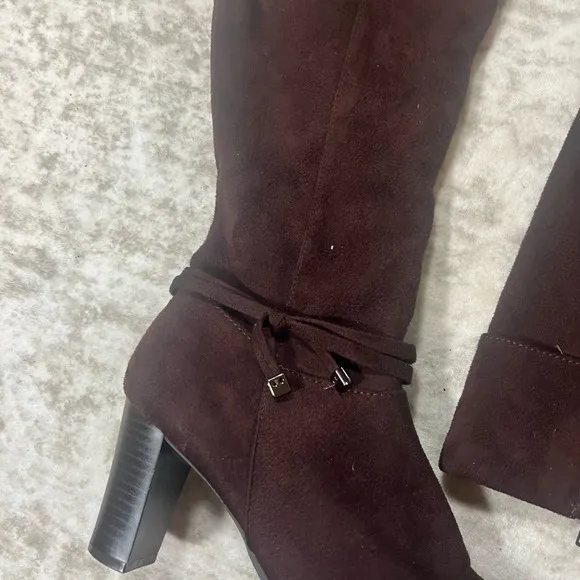 Alfredo Pauly Knee High Boots Block Heel Tie Detail Brown Size 7.5