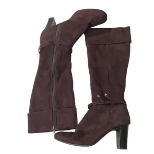 Alfredo Pauly Knee High Boots Block Heel Tie Detail Brown Size 7.5