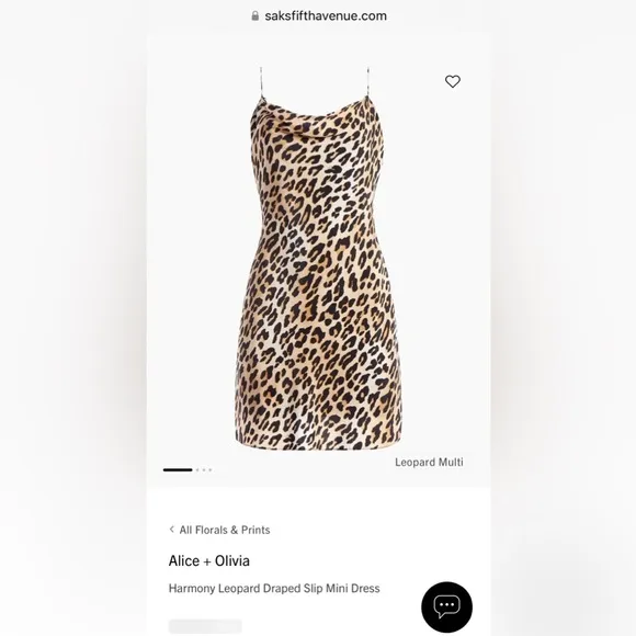 Alice   Olivia draped slip leopard print mini dress sz 6