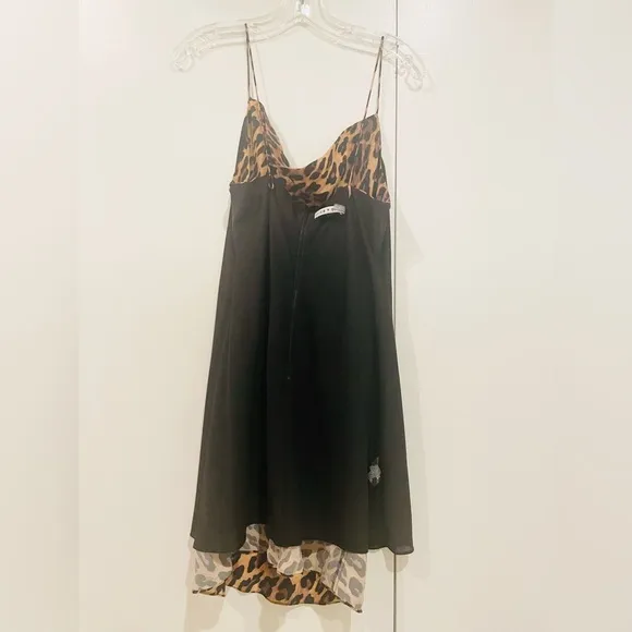 Alice   Olivia draped slip leopard print mini dress sz 6