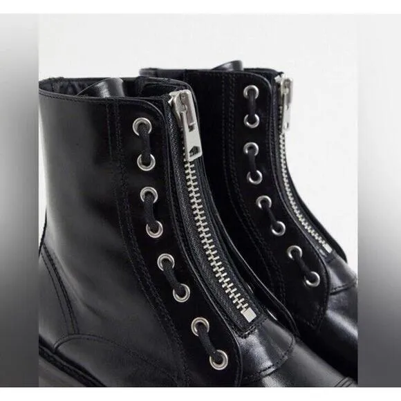 ALL SAINTS Ariel combat black moto chunky Zipper boots Shoes Size 6