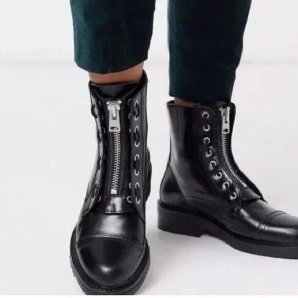 ALL SAINTS Ariel combat black moto chunky Zipper boots Shoes Size 6