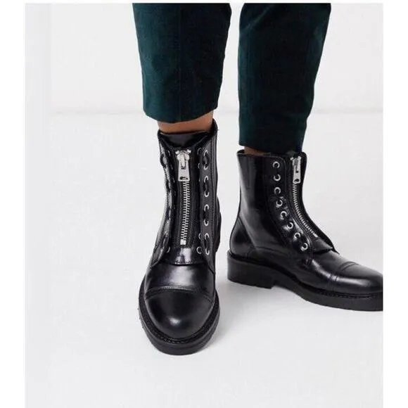 ALL SAINTS Ariel combat black moto chunky Zipper boots Shoes Size 6