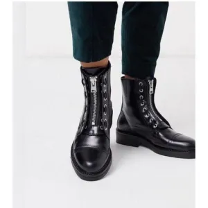 ALL SAINTS Ariel combat black moto chunky Zipper boots Shoes Size 6