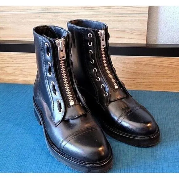 ALL SAINTS Ariel combat black moto chunky Zipper boots Shoes Size 6