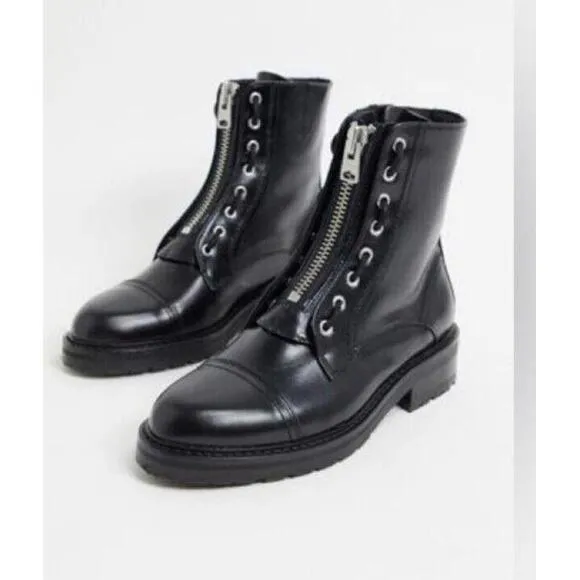 ALL SAINTS Ariel combat black moto chunky Zipper boots Shoes Size 6