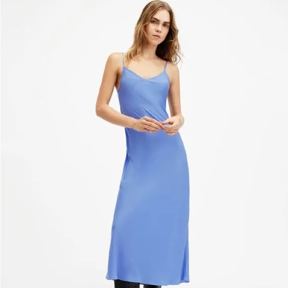 All Saints Bryony Slim Fit V-neck Midi Satin Slip Dress in Purple Size 10 NWOT