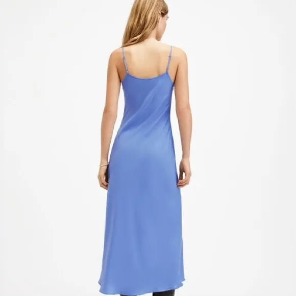 All Saints Bryony Slim Fit V-neck Midi Satin Slip Dress in Purple Size 10 NWOT