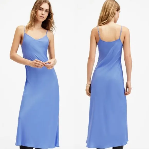 All Saints Bryony Slim Fit V-neck Midi Satin Slip Dress in Purple Size 10 NWOT
