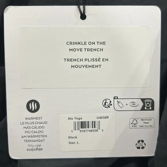 Alo - Crinkle On The Move Trench - Black - NEW
