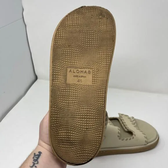 Alohas Barrel Chunky Two-Strap Sandals in Stone sz 41 US 10
