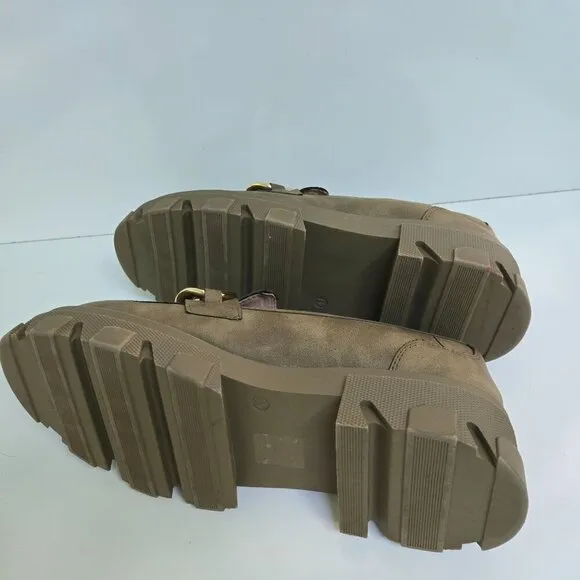 Alta Moda Super Chunky Olive Green Gold Chain Vegan Leather Loafers Size 41