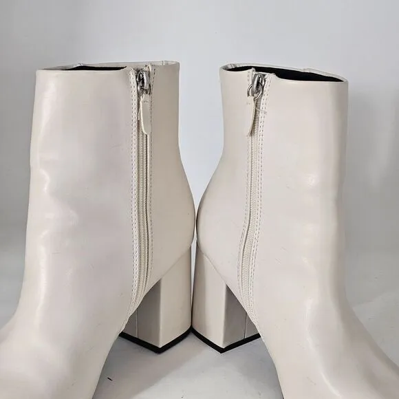 Altr'd State Ankle Booties White GoG0 Chunky Heel Shoes Sz US-7.5 Side Zip