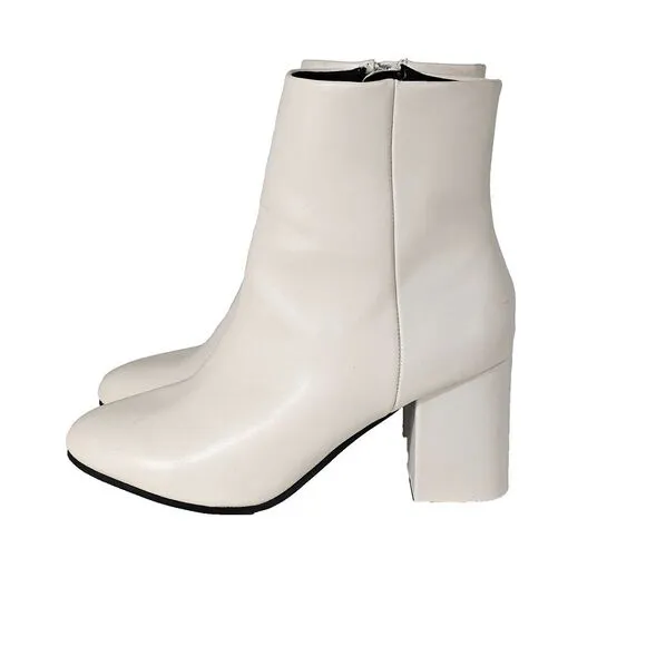Altr'd State Ankle Booties White GoG0 Chunky Heel Shoes Sz US-7.5 Side Zip