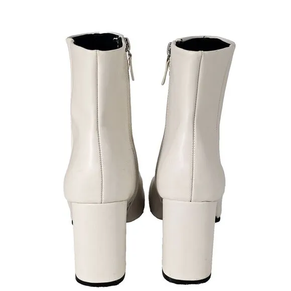 Altr'd State Ankle Booties White GoG0 Chunky Heel Shoes Sz US-7.5 Side Zip