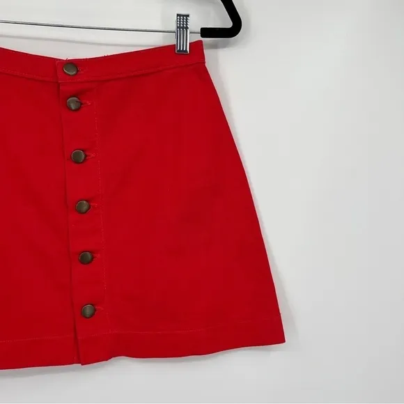 American Apparel Jeans A-Line Cotton Button Placket Pull-On Red Mini Skirt
