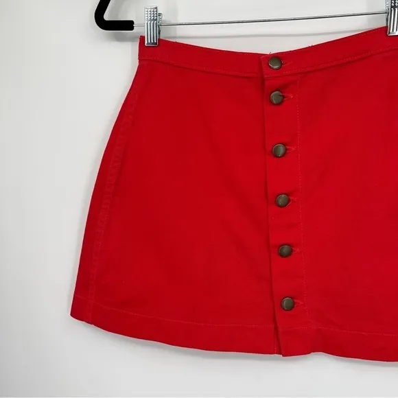 American Apparel Jeans A-Line Cotton Button Placket Pull-On Red Mini Skirt