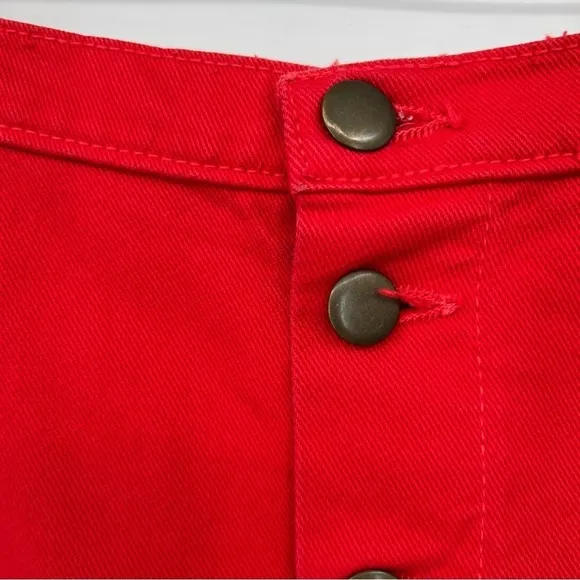 American Apparel Jeans A-Line Cotton Button Placket Pull-On Red Mini Skirt