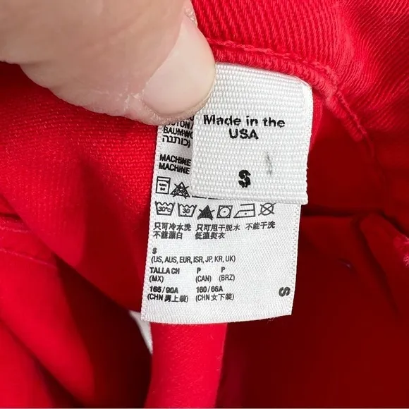 American Apparel Jeans A-Line Cotton Button Placket Pull-On Red Mini Skirt