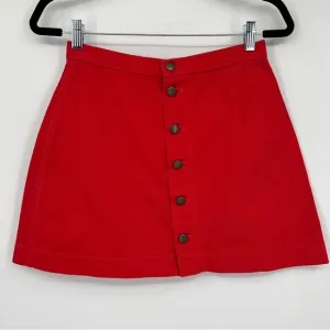 American Apparel Jeans A-Line Cotton Button Placket Pull-On Red Mini Skirt