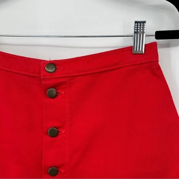 American Apparel Jeans A-Line Cotton Button Placket Pull-On Red Mini Skirt