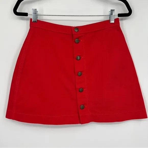 American Apparel Jeans A-Line Cotton Button Placket Pull-On Red Mini Skirt