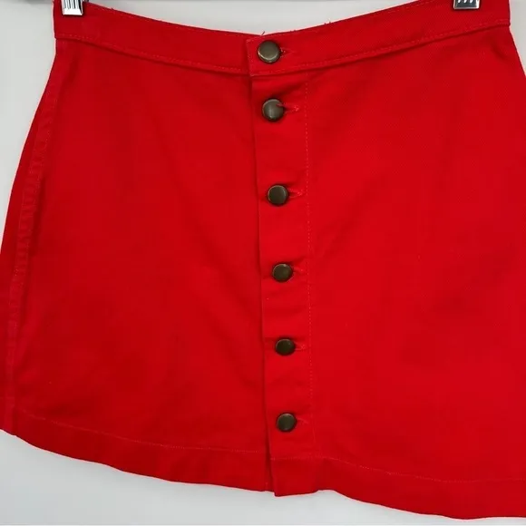 American Apparel Jeans A-Line Cotton Button Placket Pull-On Red Mini Skirt