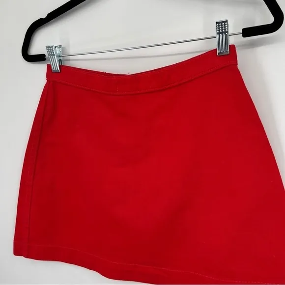 American Apparel Jeans A-Line Cotton Button Placket Pull-On Red Mini Skirt