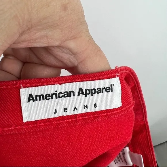 American Apparel Jeans A-Line Cotton Button Placket Pull-On Red Mini Skirt