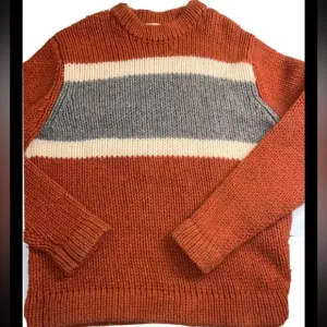 AMERICAN EAGLE grunge ORANGE Lambswool Heavy Knit SWEATER Gray Chest Stripes men