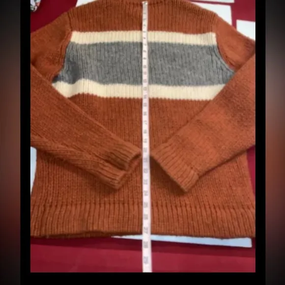 AMERICAN EAGLE grunge ORANGE Lambswool Heavy Knit SWEATER Gray Chest Stripes men