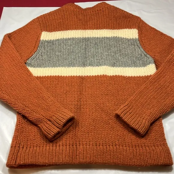 AMERICAN EAGLE grunge ORANGE Lambswool Heavy Knit SWEATER Gray Chest Stripes men