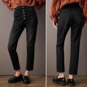 AMO Slim Dock Pant High Rise Jeans Exposed Button Fly Black Magic Sz 28 NWT