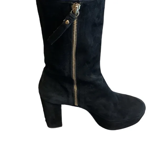 &amp; Other Stories Black Suede Platform Mid-Calf Boots Size 9