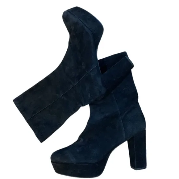 &amp; Other Stories Black Suede Platform Mid-Calf Boots Size 9