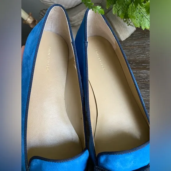 Ann Taylor Pretty Blue Suede Ziggy Flats w/ Bow | Leather Upper | Women’s 9
