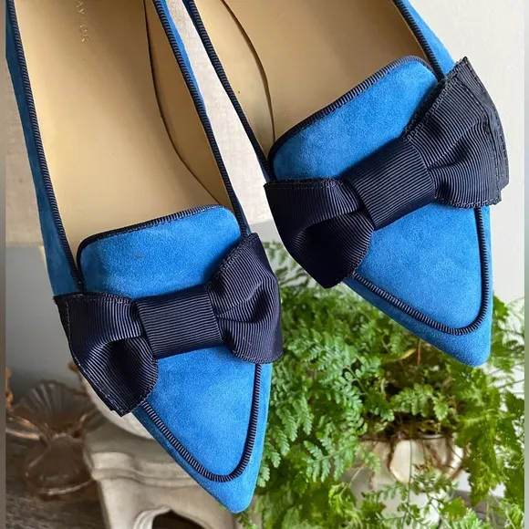 Ann Taylor Pretty Blue Suede Ziggy Flats w/ Bow | Leather Upper | Women’s 9