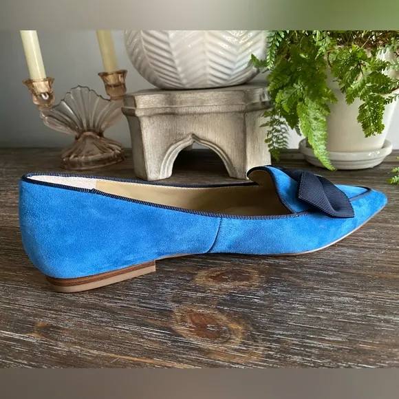 Ann Taylor Pretty Blue Suede Ziggy Flats w/ Bow | Leather Upper | Women’s 9
