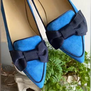 Ann Taylor Pretty Blue Suede Ziggy Flats w/ Bow | Leather Upper | Women’s 9