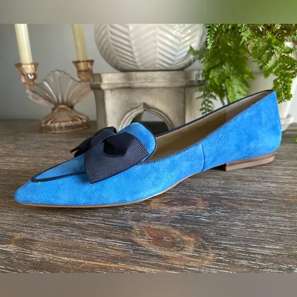 Ann Taylor Pretty Blue Suede Ziggy Flats w/ Bow | Leather Upper | Women’s 9