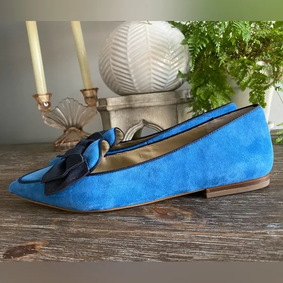 Ann Taylor Pretty Blue Suede Ziggy Flats w/ Bow | Leather Upper | Women’s 9
