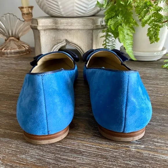 Ann Taylor Pretty Blue Suede Ziggy Flats w/ Bow | Leather Upper | Women’s 9