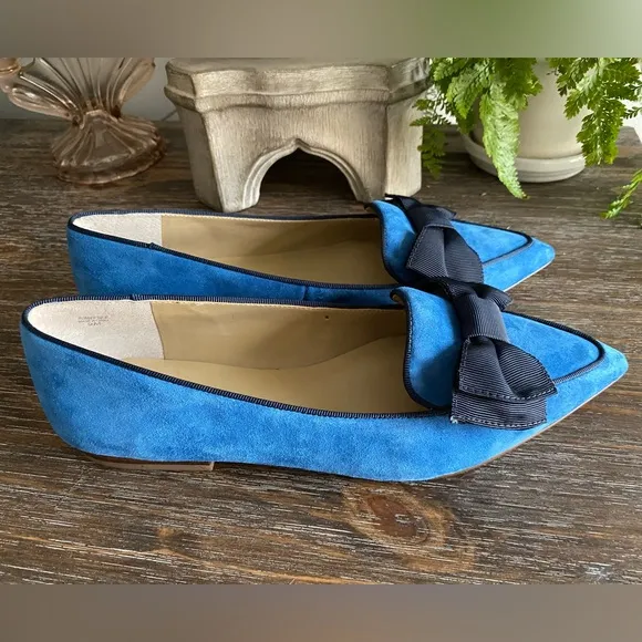 Ann Taylor Pretty Blue Suede Ziggy Flats w/ Bow | Leather Upper | Women’s 9