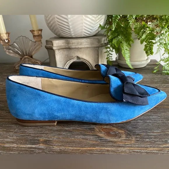 Ann Taylor Pretty Blue Suede Ziggy Flats w/ Bow | Leather Upper | Women’s 9