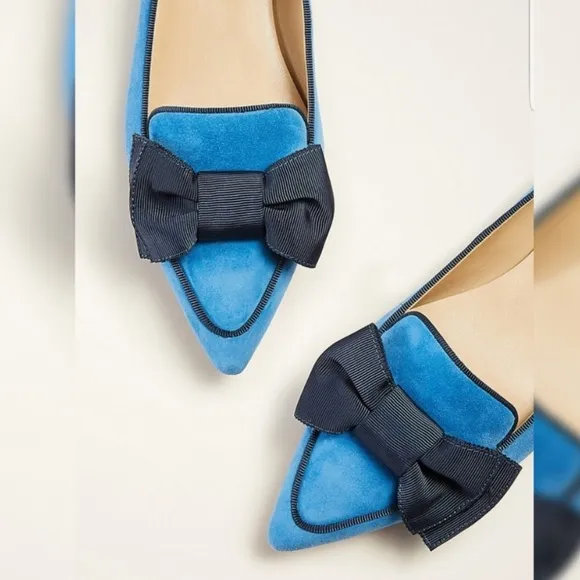 Ann Taylor Pretty Blue Suede Ziggy Flats w/ Bow | Leather Upper | Women’s 9